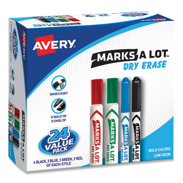 Avery® Marks A Lot Desk-pen-style Dry Erase Marker Value Pack, Assorted Broad Bullet-chisel Tips, Assorted Colors, 24-pack (29870) freeshipping - TVN Wholesale